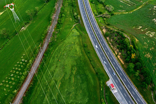 Aerial view of highway in the country