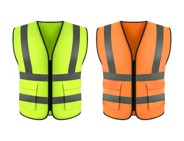 Vector illustration of Reflective orange vest, green construction jacket