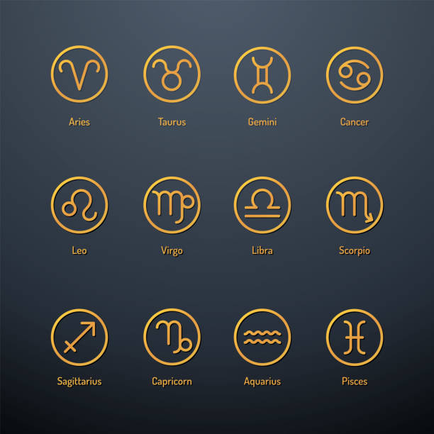 ilustrações, clipart, desenhos animados e ícones de conjunto de ícones de cor dourada de signos de astrologia - fire sign computer icon symbol