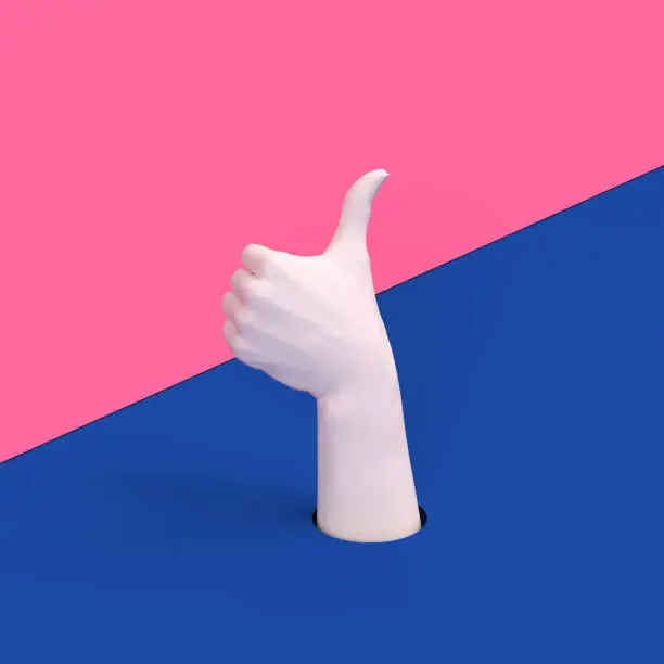 Photo of Thumb up mannequin hand gesture isolated, yes like sculpture creative concept, 3d rendering