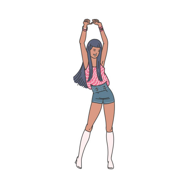 istock Cartoon girl dancing isolated on white background - vector illustration 1214331927