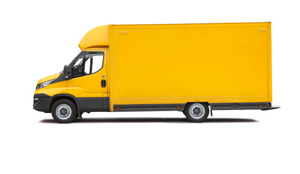 istock Yellow delivery van on white background 1214333261