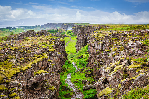 Thingvellir National Park Iceland Continental Divide - Tectonic Drift between North American Plate and Eurasian Plate. Þingvellir - Thingvellir National Park, South Western Iceland, Iceland, Nordic Countries, Europe