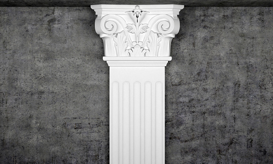 top of an antique column ere concrete wall. 3d rendering