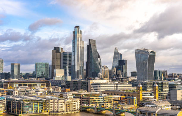 skyline of the City of London, UK This pic shows Panoramic skyline view of Bank and Canary Wharf, London's leading financial districts with famous skyscrapers . The pic is taken in november 2019. 122 leadenhall street photos stock pictures, royalty-free photos & images