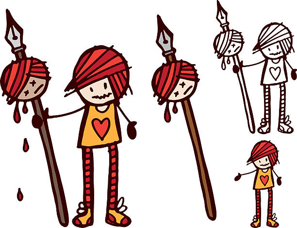 ilustraciones, imágenes clip art, dibujos animados e iconos de stock de chica con cabeza cortada en una lanza - the pen is mightier than the sword