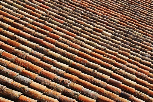 Red tiles roof in Manzanares el Real, Spain.