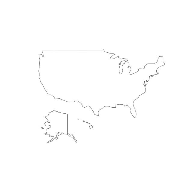 Simple linear map of the usa. Stock Vector illustration isolated on white background. Simple linear map of the usa. Stock Vector illustration isolated black and white map of united states stock illustrations