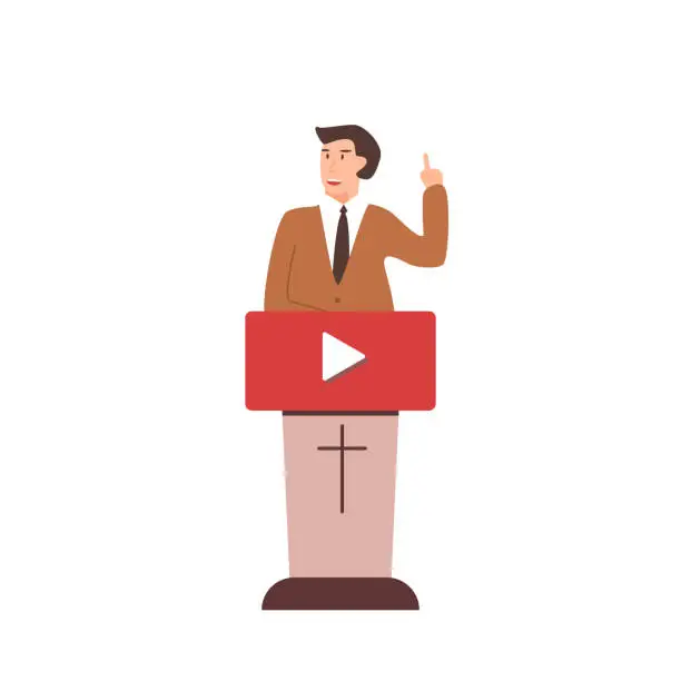 Vector illustration of online church pastor preaching video streaming vector