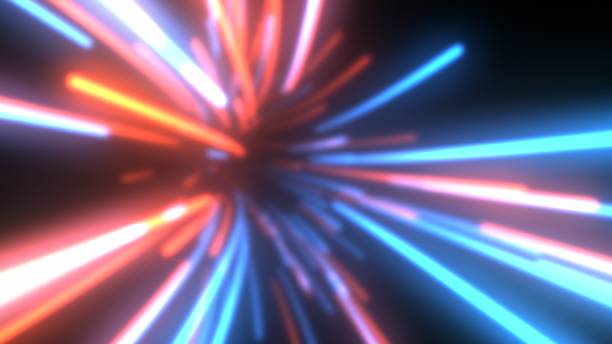 istock Flying in Futuristic Data Stream Technology Tunnel of Glowing Lines - Abstract Background Texture 1214340668