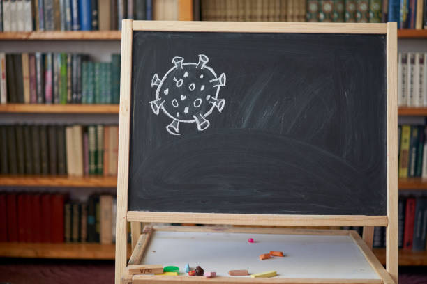 istock Outbreak Warning. Figure viral bacteria pneumonia chalk on blackboard 1214341276