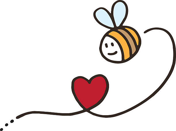 Bee with love heart vector art illustration