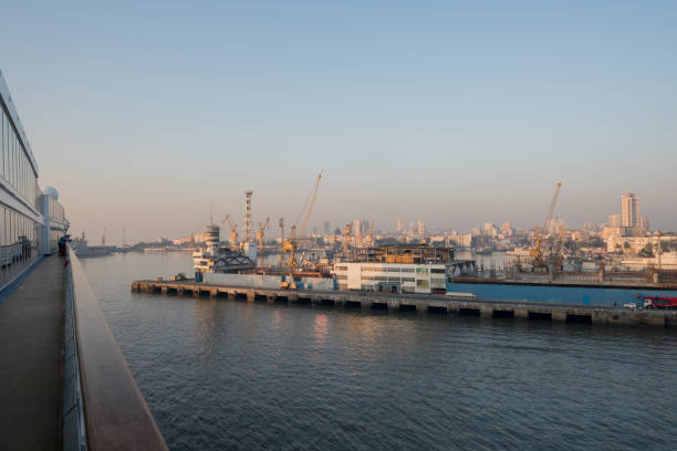 Industrial cranes at sea port Mumbai.