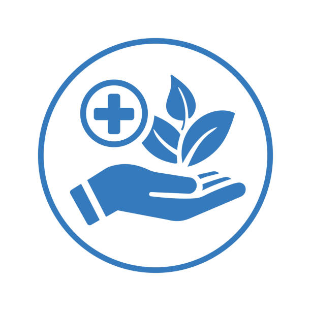 ilustraciones, imágenes clip art, dibujos animados e iconos de stock de medicina alternativa, hierbas, icono azul de la medicina tradicional - naturopath