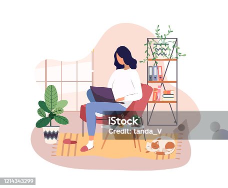 istock Freelancer working on laptop at home, remote job. 1214343299