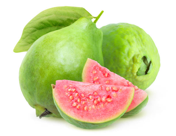 istock Isolated cut green guava fruits 1214343618