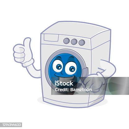 istock Washing machine mascot give thumb up 1214344633