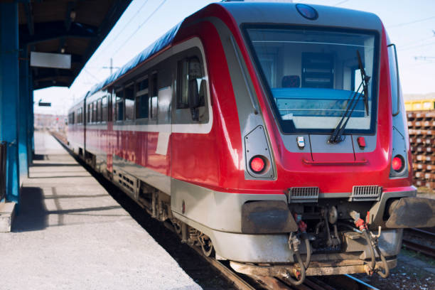 istock Railway station with modern high speed subway train waiting for passengers. Railways public transportation. 1214345551