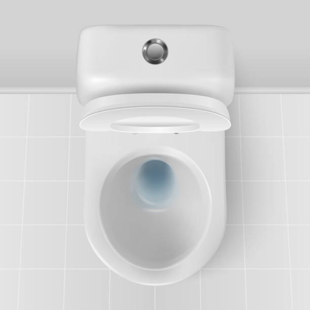 istock Vector 3d Realistic White Ceramic Toilet Closeup in the Bathroom, Toilet Room. Opened Toilet Bowl with Lid. Plumbing, Mockup, Design Template for Interior, Cleaning, Hygiene Concept. Top View 1214346428