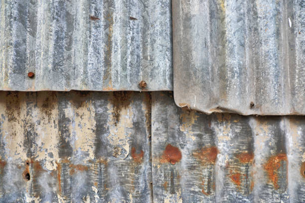 istock Old textured background of rusty corrugated metal surface 1214346658