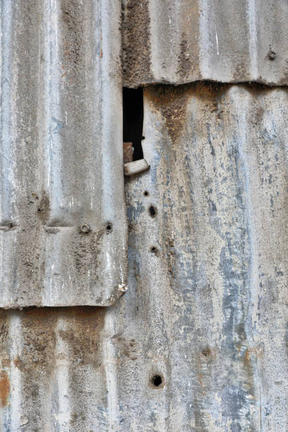 istock Old textured background of rusty corrugated metal surface 1214346886