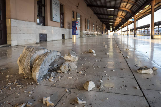 Zagreb hit by the earthquake Zagreb, Croatia - March 22, 2020 : Capital of Croatia, Zagreb has been hit by the magnitude of the earthquake 5.5 per Richter. Parts of the building on the floor of the main railway station in Zagreb. zagreb earthquake stock pictures, royalty-free photos & images