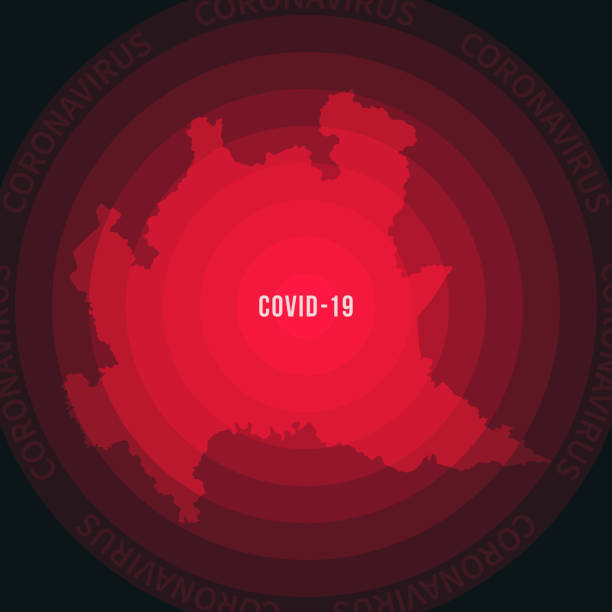 illustrazioni stock, clip art, cartoni animati e icone di tendenza di mappa lombarda con la diffusione del covid-19. focolaio di coronavirus - lombardia immagine