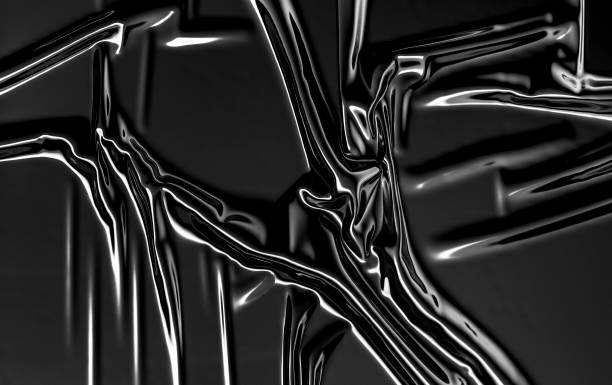 istock Blank black crumpled plastic foil wrap overlay mockup, 1214349350