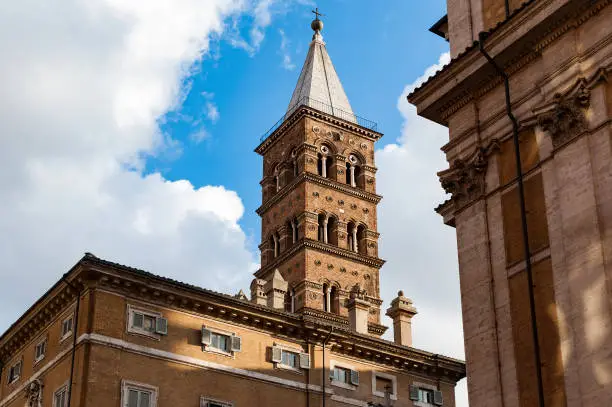 One of the towers of the Basilica di Santa Maria Maggiore. The basilica is one of Rome's four patriarchal basilicas and was built in the 5th century.