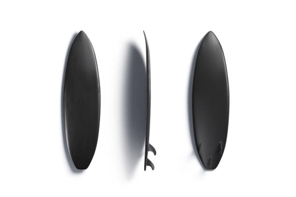 istock Blank black surfboarf mock up front, back and top view 1214351341