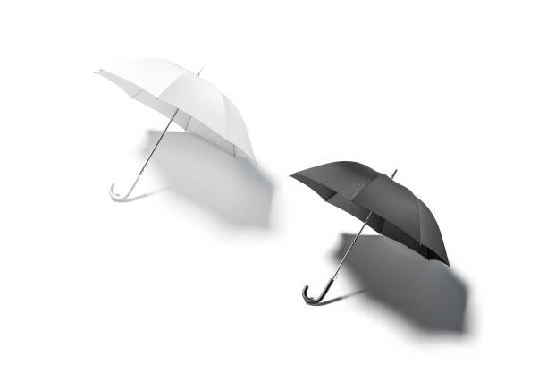 istock Blank black and white open umbrella mockup lying, top view 1214351485