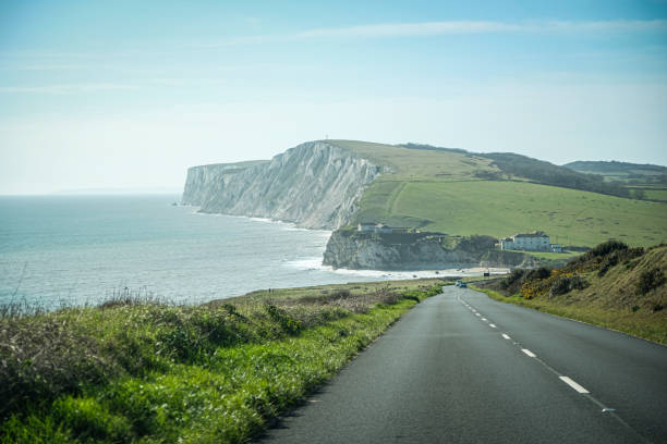 Driving along Freshwater Bay, Isle of Wight, England stock photo