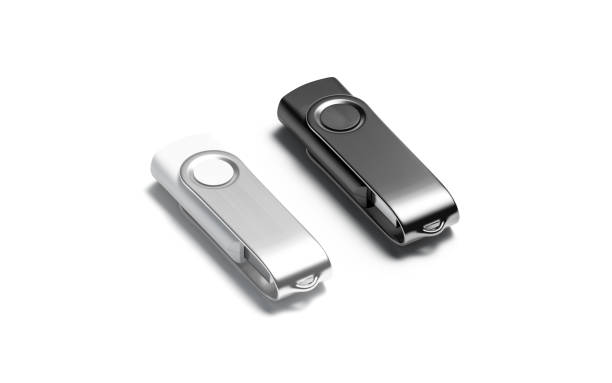istock Blank black and white closed usb stick mockup, side view 1214351614
