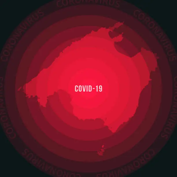 Vector illustration of Majorca map with the spread of COVID-19. Coronavirus outbreak