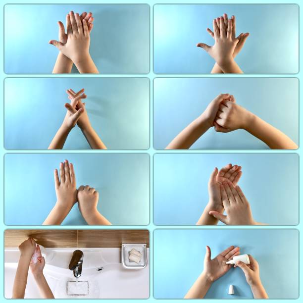 istock Collage instruction of proper hand washing with soap. Antiseptic treatment. 1214354886