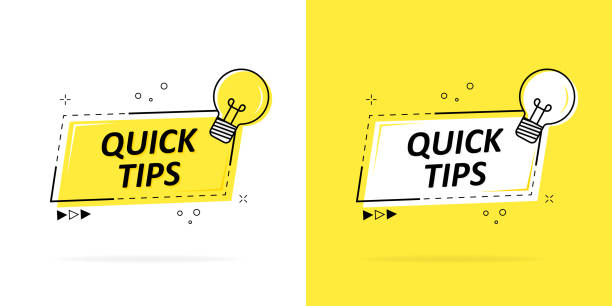 Quick tips with a logo, badge or character set in black and yellow and a light bulb for web design. Vector illustration. Quick tips with a logo, badge or character set in black and yellow and a light bulb for web design. Vector illustration performing tricks stock illustrations