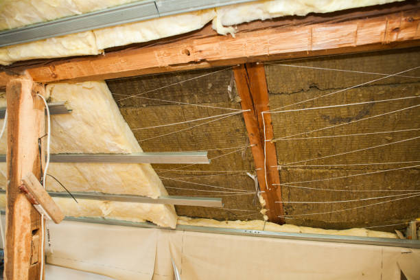 istock Finishing the attic, preparing the ceiling for mounting plasterboard panels 1214356801