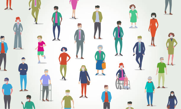 Social Distancing Diverse group of people social distancing from each other while protecting during Coronavirus infection. disability illustrations stock illustrations