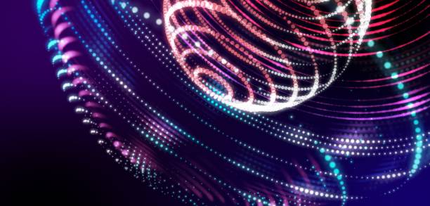 istock 3D Digital neon color orbit globe in space. Smart online wireless network connection futuristic technology abstract background with copy space 1214361047