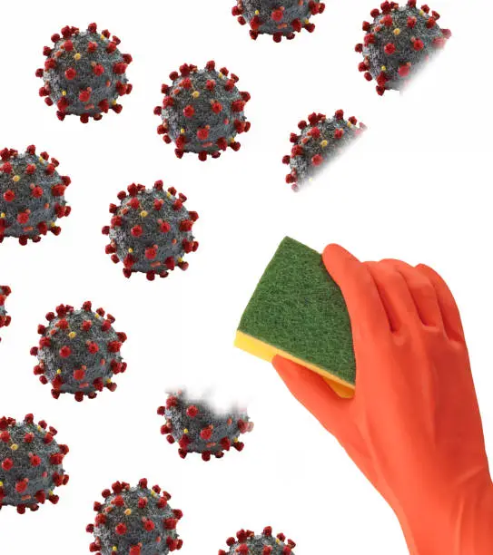 Coronavirus disinfection prevention clean sponge concept.