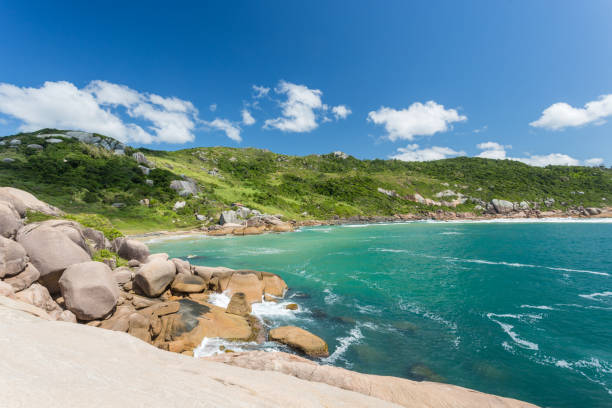A view of Praia Mole (Mole beach) and Gravata  - popular beachs in Florianopolis, Brazil A view of Praia Mole (Mole beach) and Gravata  - popular beachs in Florianopolis, Brazil santa catarina brazil stock pictures, royalty-free photos & images