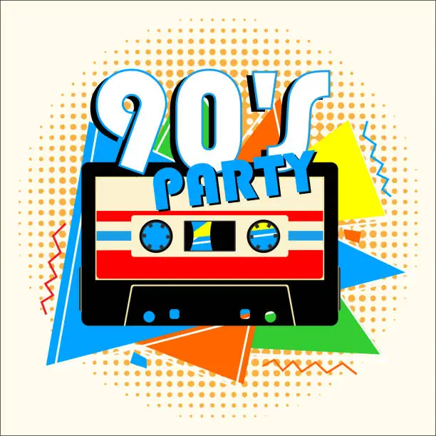 Vector illustration of Retro 90's Music Party in Retro Design Style.