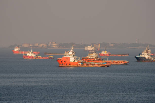 istock Commercial shipping moored off Mumbai 1214365168