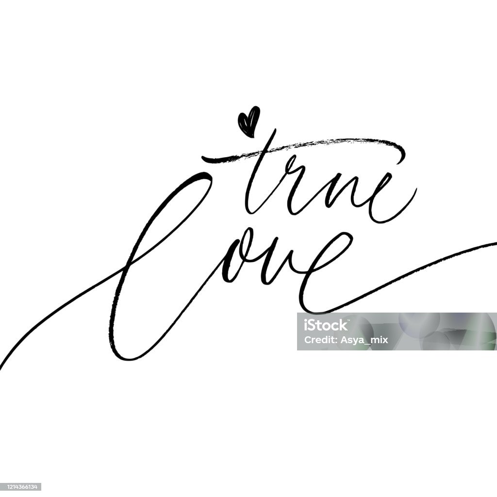 True Love Phrase With Simple Heart Vector Modern Brush Calligraphy ...