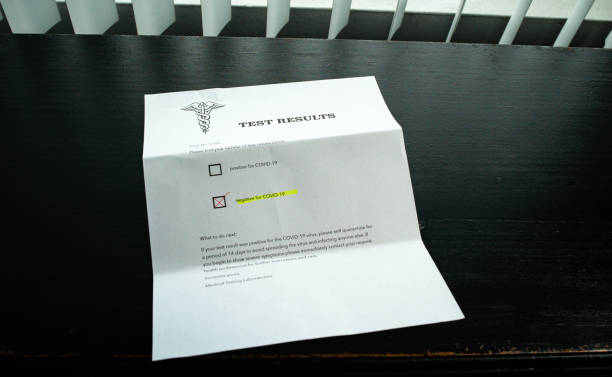 istock COVID-19 Negative Test Result letter on desk 1214370196