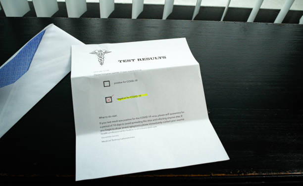 istock COVID-19 Negative Test Result letter on desk 1214370199
