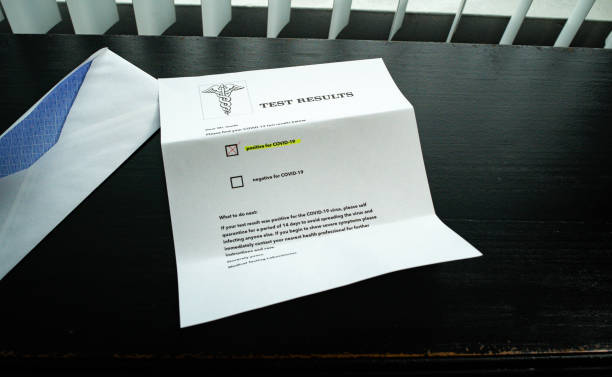 istock COVID-19 Positive Test Result letter on desk 1214370204