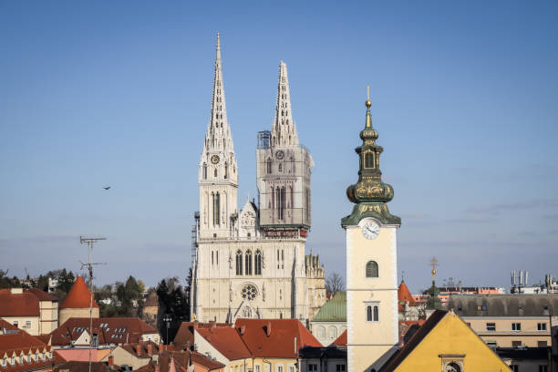 Zagreb hit by the earthquake damaged cathedral Zagreb, Croatia - March 22, 2020 : Capital of Croatia, Zagreb has been hit by the magnitude of the earthquake 5.5 per Richter. One of the two tops of the cathedral broke off during the earthquake. zagreb earthquake stock pictures, royalty-free photos & images