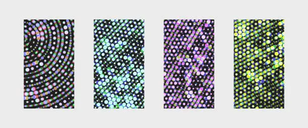 Vector illustration of Set of abstract stylish minimal cover designs. Halftone dots colorful design