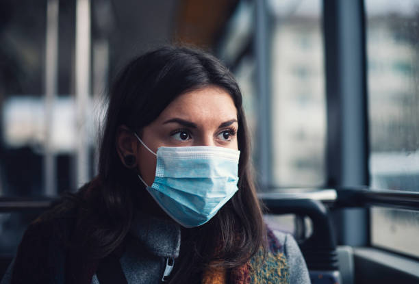 Portrait On Worried Woman With Protective Mask.